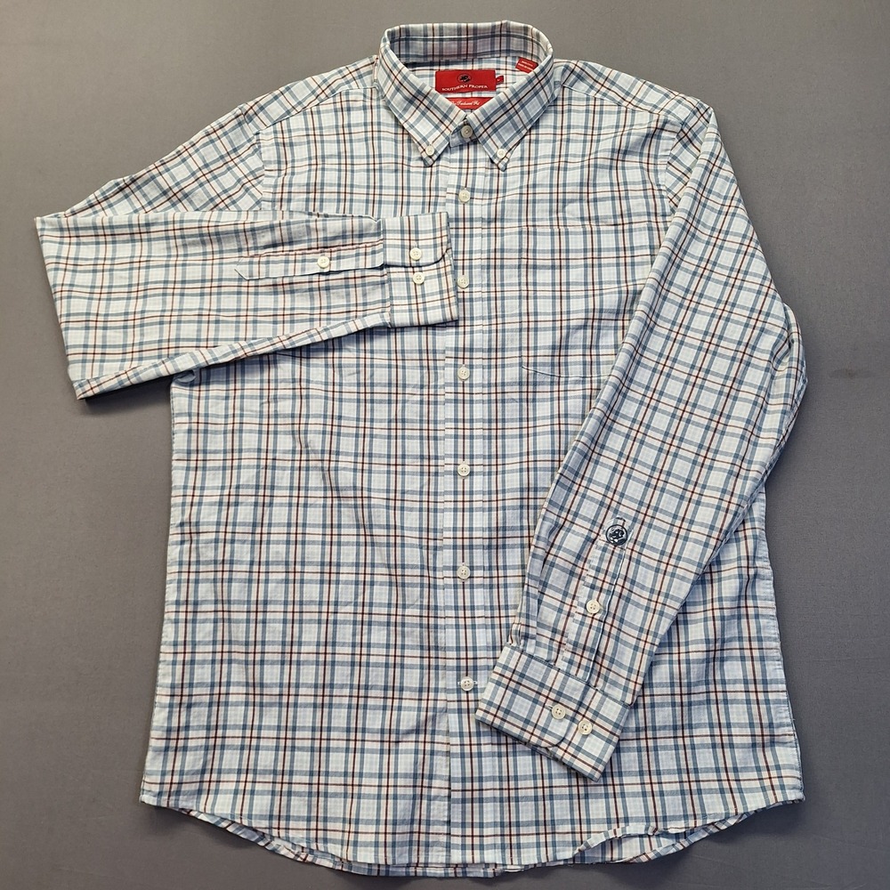 Southern Proper Mens Tailored Fit Plaid Button Down Shirt Blue White Large